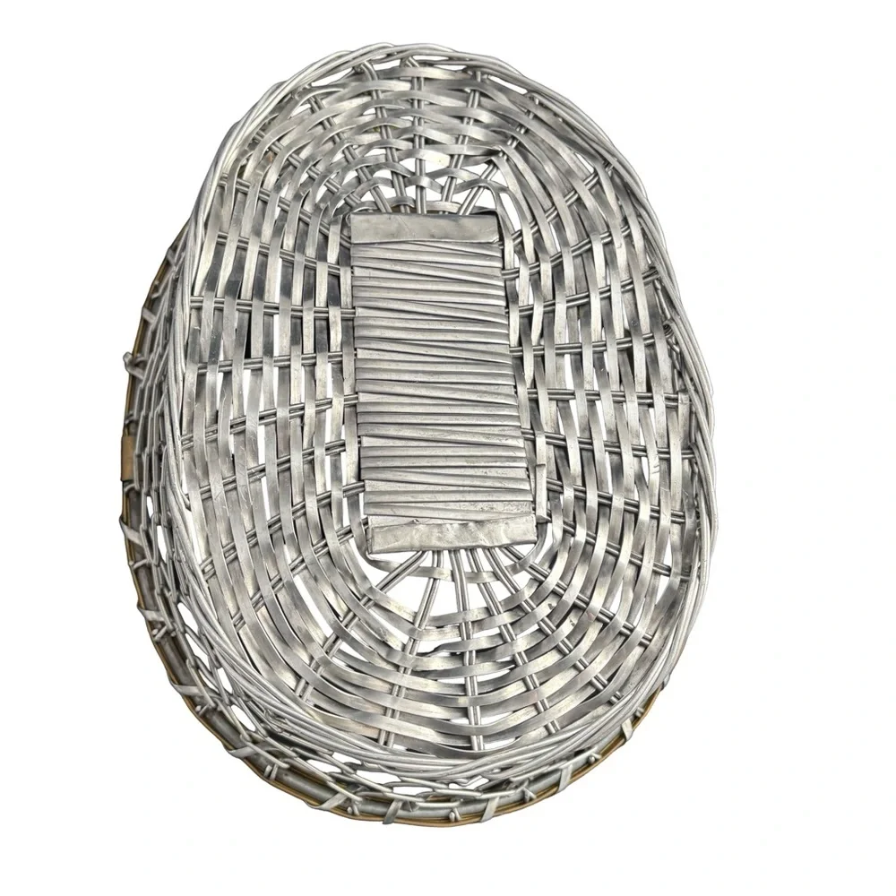Vintage Mid-Century Silver & Gold Wire Basket with Hinged Handle